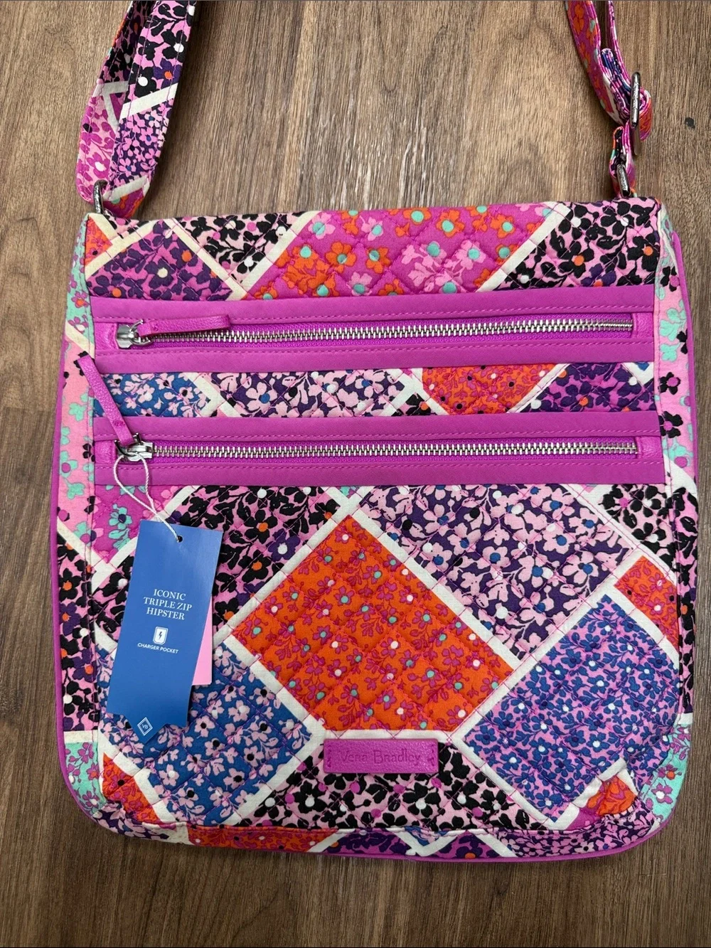 Vera Bradley Iconic Triple Zip Hipster Modern Medley Patchwork Crossbody Bag